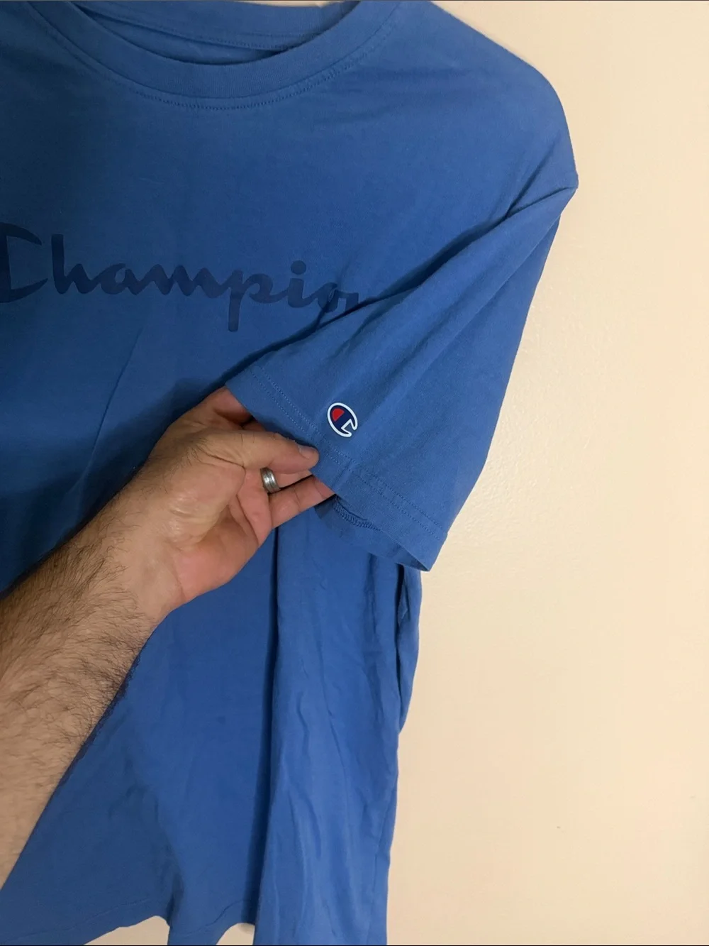 Champion Blue Script Logo Crewneck T-Shirt - Picture 3 of 6